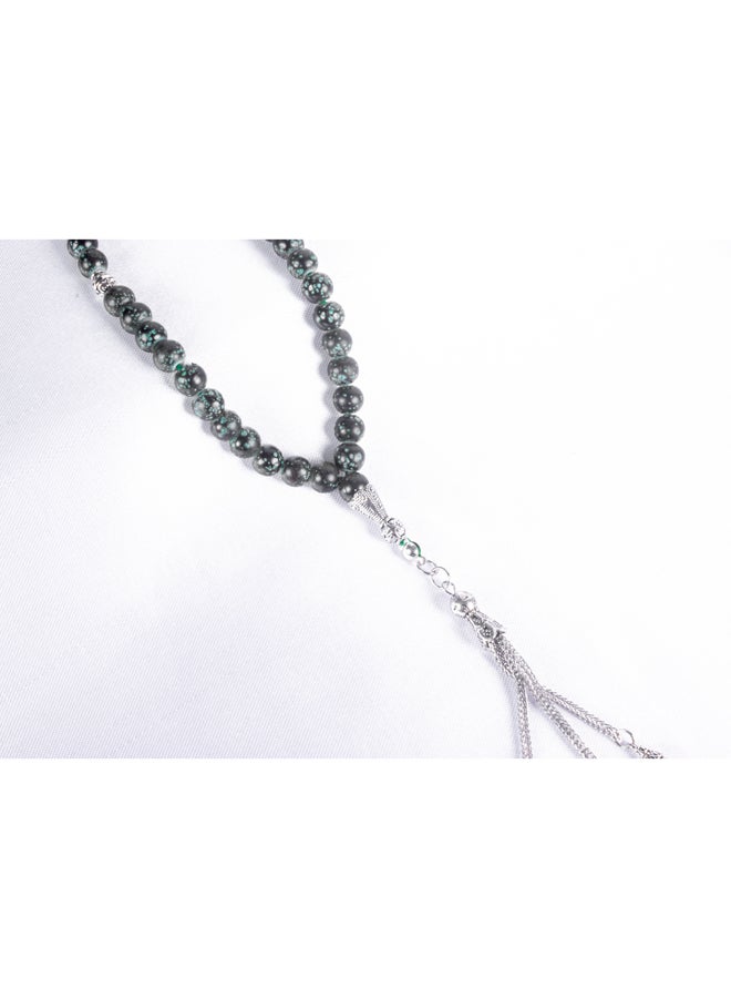 ذا بلاك بيرل اكسسوريز سبحة من حجر المرمر  الأسود الاخضر  من 33 حبة - Image 3