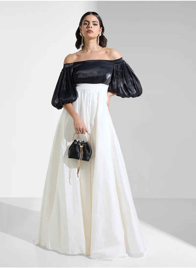Iyra Bardot Balloon Sleeve Dress