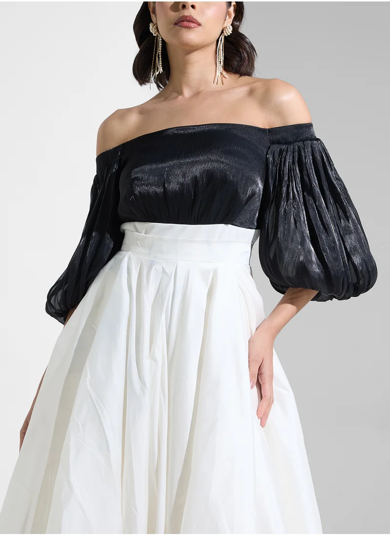 Iyra Bardot Balloon Sleeve Dress