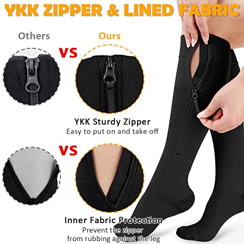 CASMON 15-20mmHg Zipper Compression Socks for Women and Men, Knee High Compression Stockings, Medical Closed Toe Support Socks for Varicose Veins, Post-Surgery, Swelling, Nurses, Pregnancy (1 Pair) - Image 2