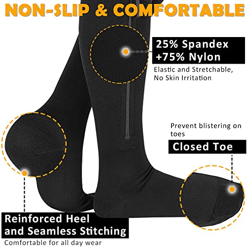 CASMON 15-20mmHg Zipper Compression Socks for Women and Men, Knee High Compression Stockings, Medical Closed Toe Support Socks for Varicose Veins, Post-Surgery, Swelling, Nurses, Pregnancy (1 Pair) - Image 3