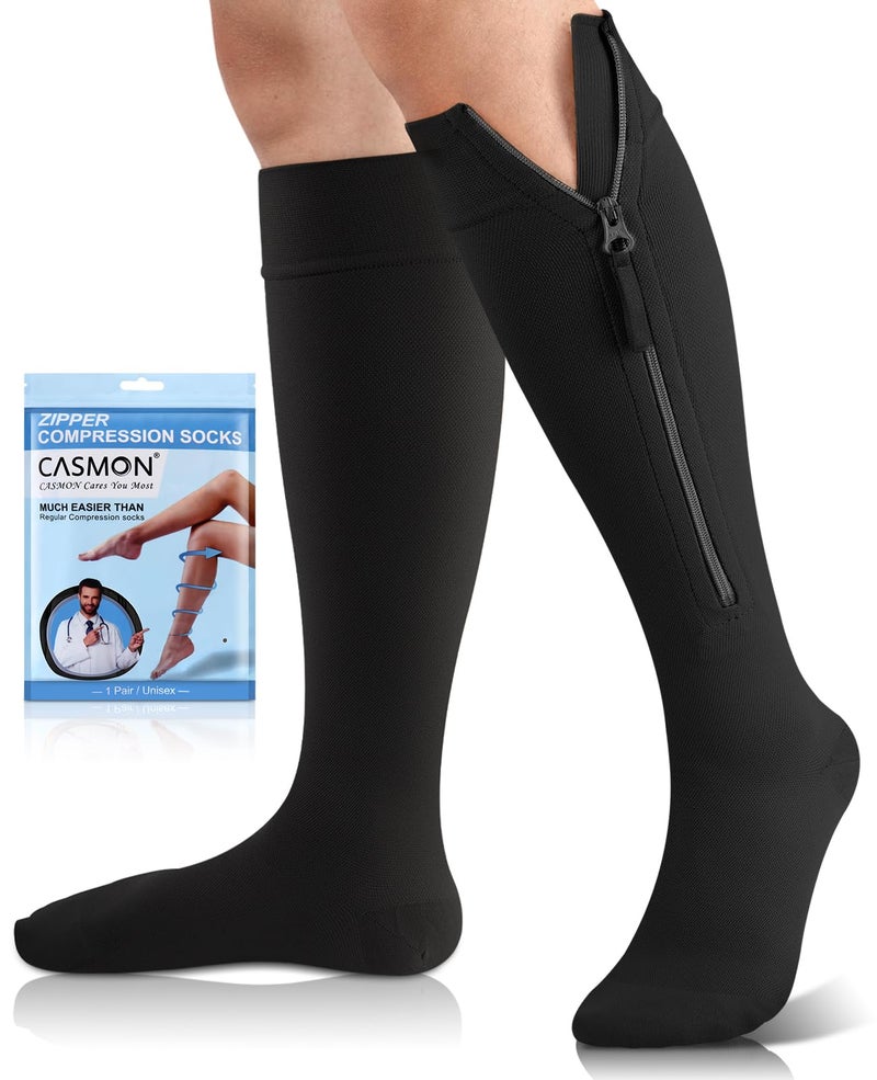 CASMON 15-20mmHg Zipper Compression Socks for Women and Men, Knee High Compression Stockings, Medical Closed Toe Support Socks for Varicose Veins, Post-Surgery, Swelling, Nurses, Pregnancy (1 Pair) - Image 4