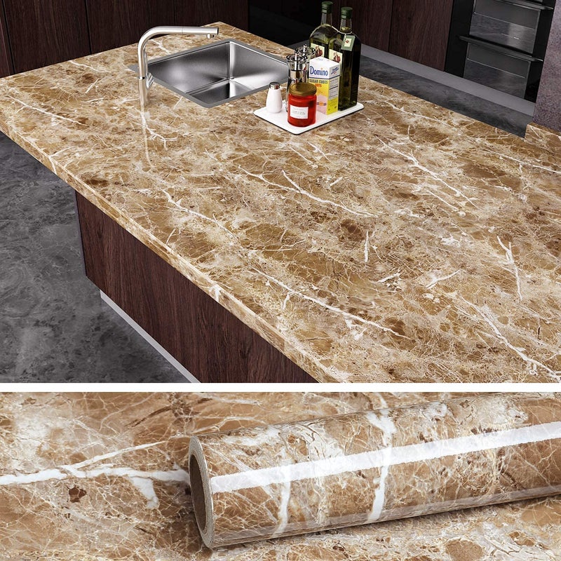 NAREVAL kitchen wall stickers oil proof heat resistant Brown Marble 60 x 200 CM wallpaper for kitchen kitchen oil proof wall sticker kitchen platform sheets kitchen wall stickers kitchen wall paper for oil LIGHT COFFEE A2