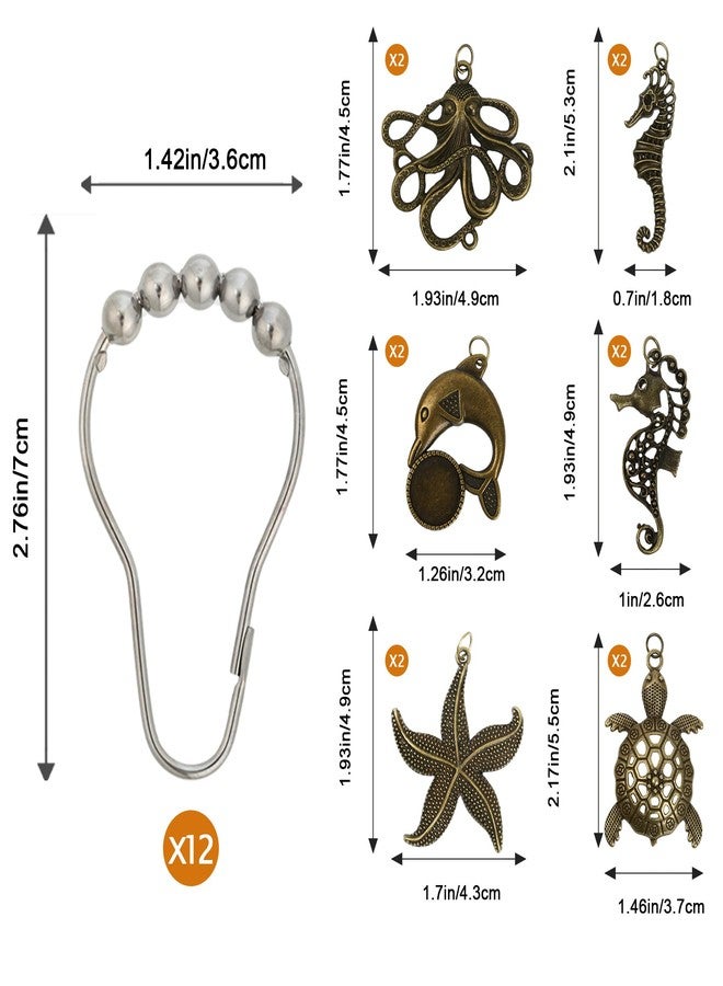 INSYOHO Beach Shower Curtain Hooks 12 Pcs - Ocean Shower Curtain Accessories with Seaside Bronze Hooks, 5 Nautical Designs (Starfish, Seahorse, Turtle, Whale, Octopus) for Coastal Bathroom Deco - Image 3