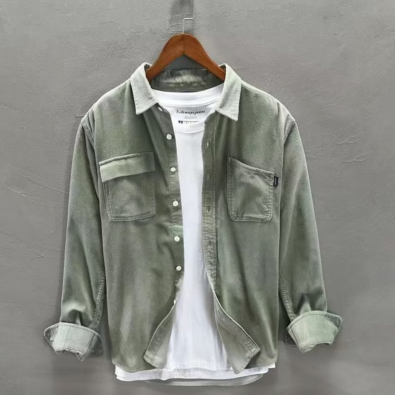 Japanese style trendy corduroy shirt mens fashionable handsome shirt Hong Kong style long sleeve casual workwear shirt jacket Brown - Image 4