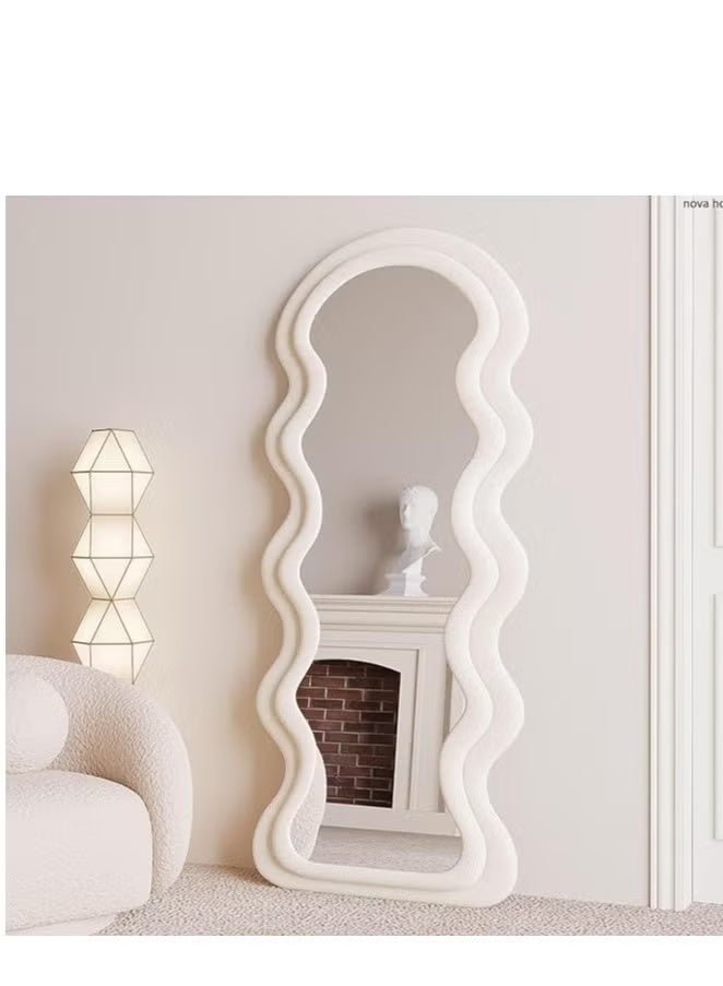 Vphom Irregular Wavy Full-Length Mirror with Velvet-Wrapped Wooden Frame (71" x 32" / 180x80 cm) – Premium Floor, Standing, or Wall-Mounted Mirror for Bedroom & Living Room (White) - Image 2