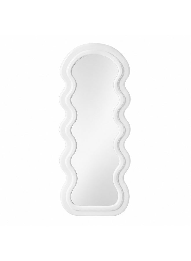 Vphom Irregular Wavy Full-Length Mirror with Velvet-Wrapped Wooden Frame (71" x 32" / 180x80 cm) – Premium Floor, Standing, or Wall-Mounted Mirror for Bedroom & Living Room (White) - Image 4