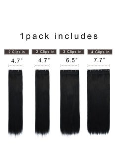 REECHO 26" Straight Super Long 4 PCS Set Thick Clip in on Hair Extensions Natural Black  - Image 1