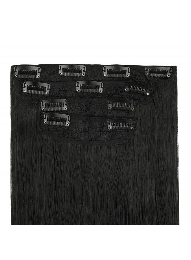 REECHO 26" Straight Super Long 4 PCS Set Thick Clip in on Hair Extensions Natural Black - Image 2