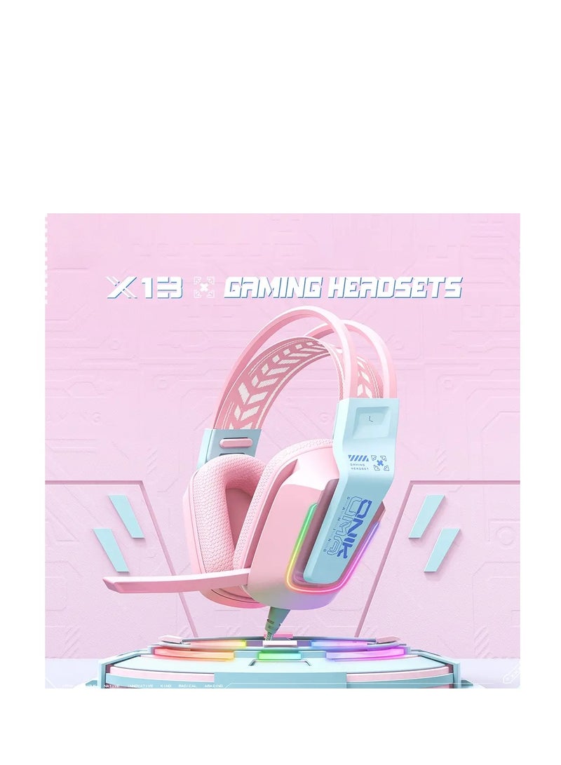ONIKUMA X13 RGB Wired Gaming Headset - Pink - Image 2