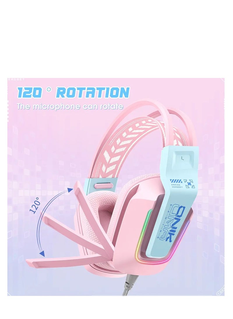 ONIKUMA X13 RGB Wired Gaming Headset - Pink - Image 3