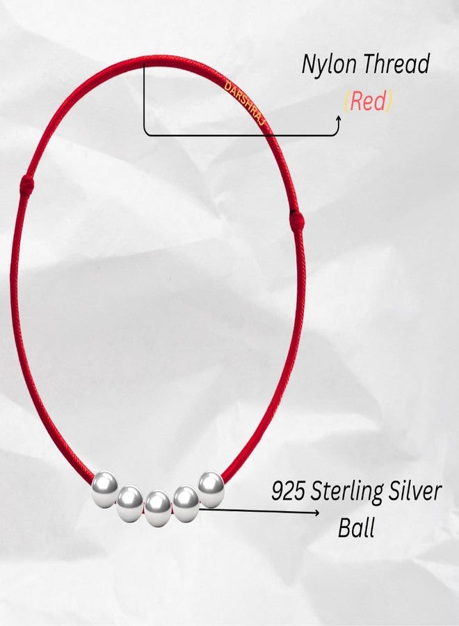 DARSHRAJ Handmade Red Thread Anklet with 5 Sterling Silver Balls | 925 Silver Jewelry for Women & Girls - Image 4