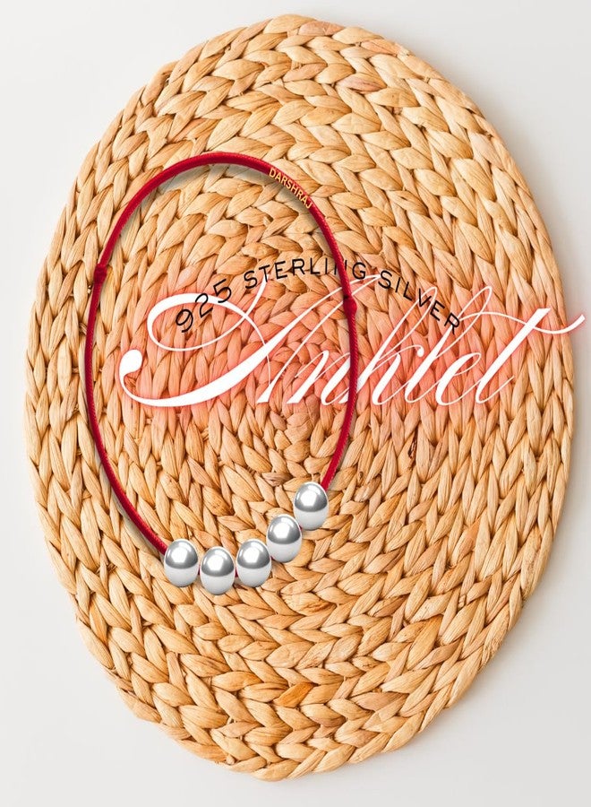 DARSHRAJ Handmade Red Thread Anklet with 5 Sterling Silver Balls | 925 Silver Jewelry for Women & Girls - Image 2