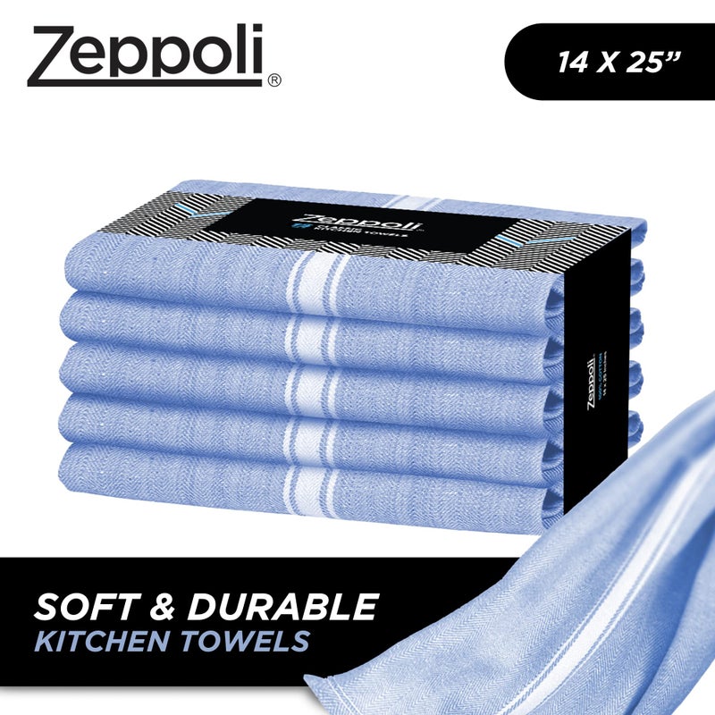 Zeppoli Classic Kitchen Towels - 15 Pack 100% Natural Cotton Kitchen Towel Set  Reusable Wash Cloths  Absorbent Dish Towels  Machine Washable Hand Towels  Kitchen Essentials - 14  by 25  - Blue Base - Image 2