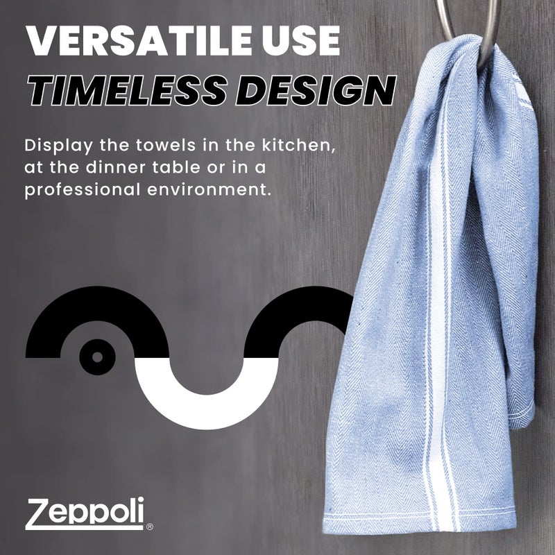 Zeppoli Classic Kitchen Towels - 15 Pack 100% Natural Cotton Kitchen Towel Set  Reusable Wash Cloths  Absorbent Dish Towels  Machine Washable Hand Towels  Kitchen Essentials - 14  by 25  - Blue Base - Image 5