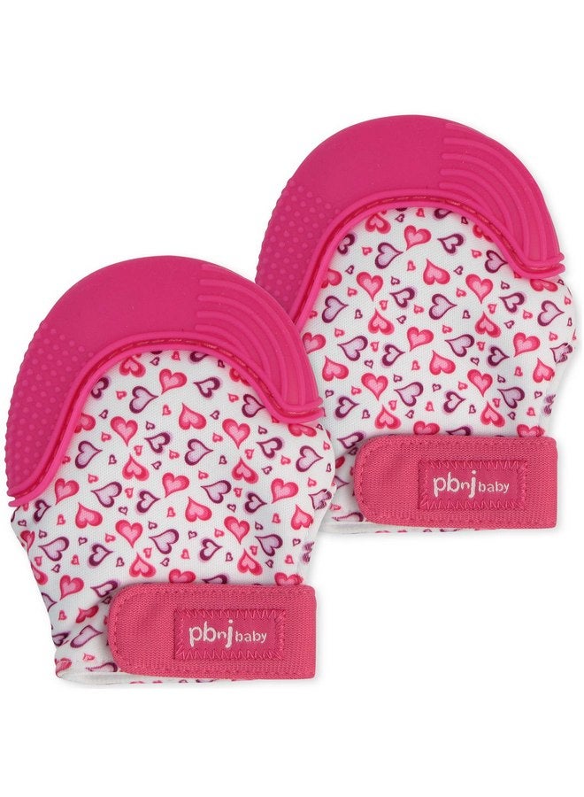 PBnJ Baby PBnJ baby Silicone Infant Teething Mitten Teether Glove Mitt Toy - Heart 2pk - Image 1