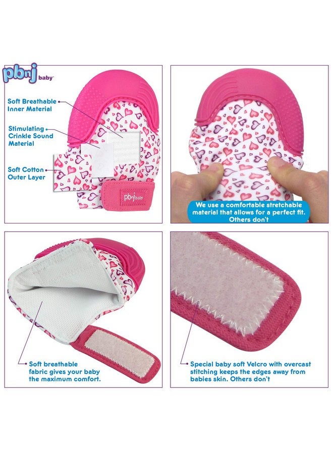 PBnJ Baby PBnJ baby Silicone Infant Teething Mitten Teether Glove Mitt Toy - Heart 2pk - Image 3