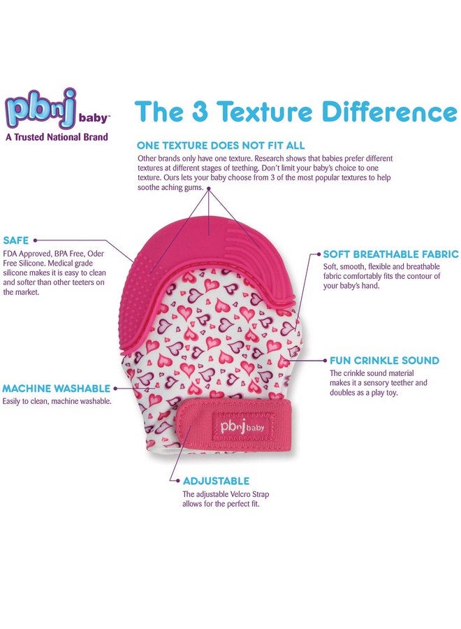 PBnJ Baby PBnJ baby Silicone Infant Teething Mitten Teether Glove Mitt Toy - Heart 2pk - Image 2
