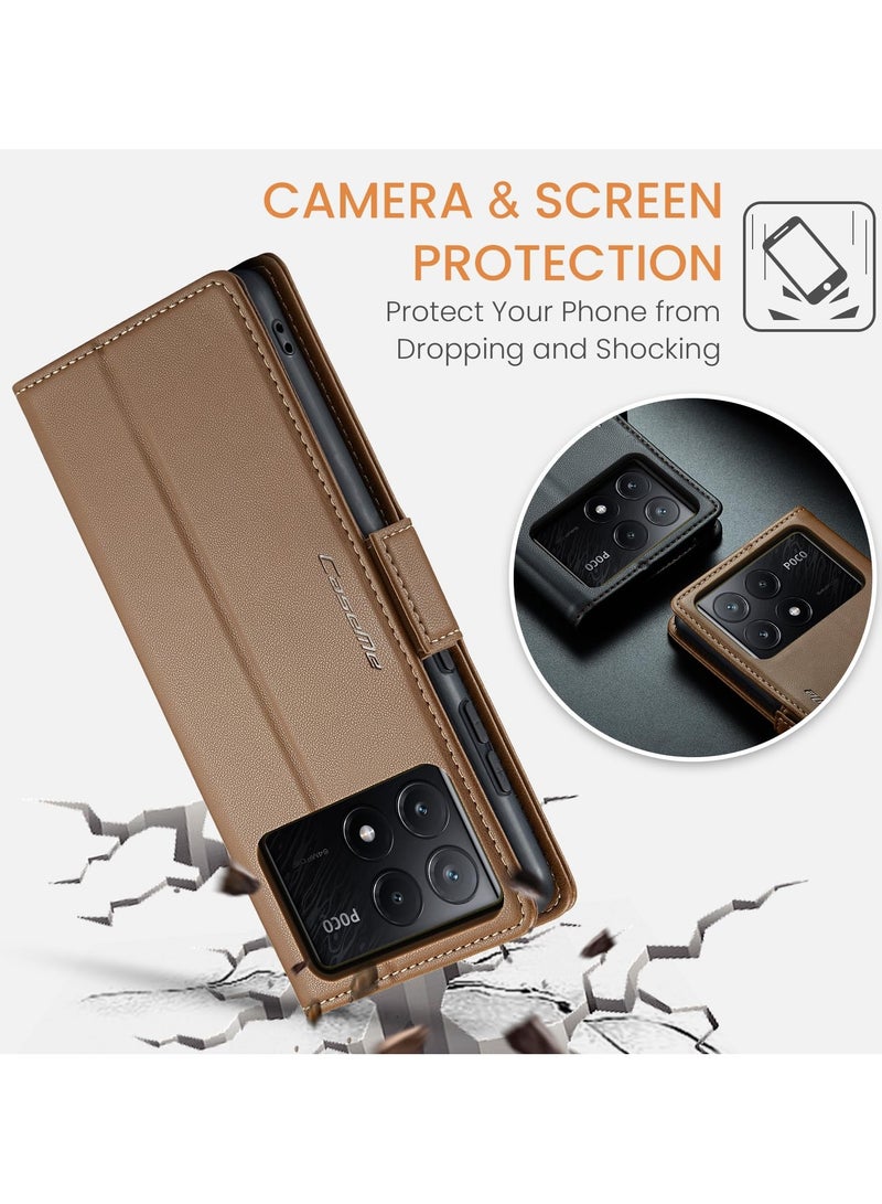 CaseMe Phone Case Luxury PU Leather Design Anti Fingerprint 023 Flip Cover Card Slot Holder Cover For Poco X6 Pro / K70E (Beown) - Image 2
