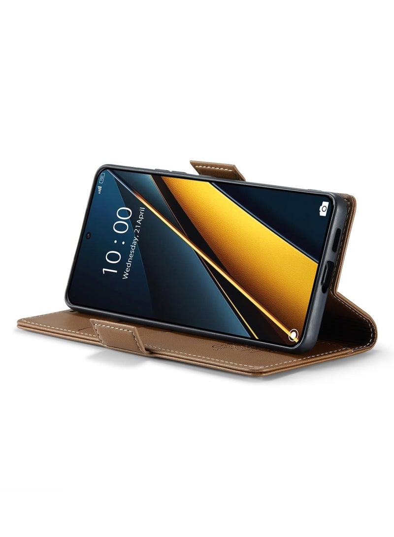 CaseMe Phone Case Luxury PU Leather Design Anti Fingerprint 023 Flip Cover Card Slot Holder Cover For Poco X6 Pro / K70E (Beown) - Image 3