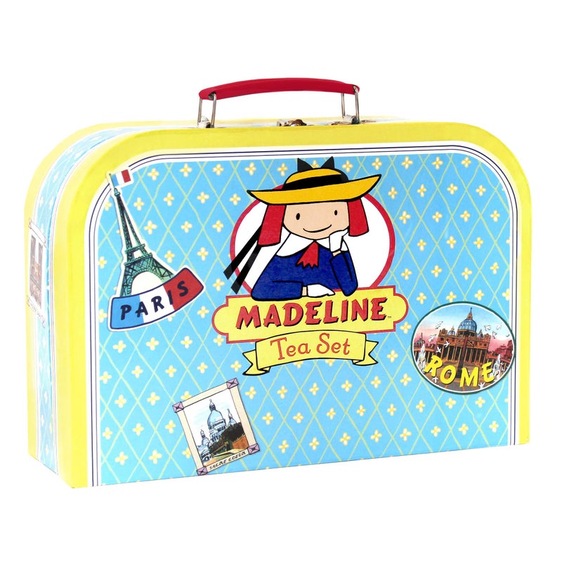 YOTTOY Madeline Collection  23Piece Kids Tin Tea Set Toy w Illustrations Monograms Carry Case - Image 3