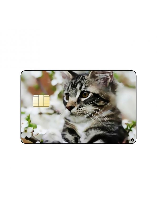 RKN PRINTED BANK CARD STICKER Aesthetic Grey Cat Drawing With Roses - Image 2