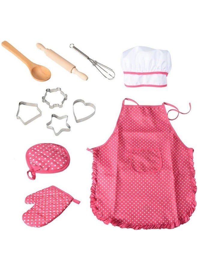 Apron for Little Girls Kids Cooking Baking Set Chef Hat Mitt & Utensil for Toddler Play House Toys Chef Costume Role Play - Image 1