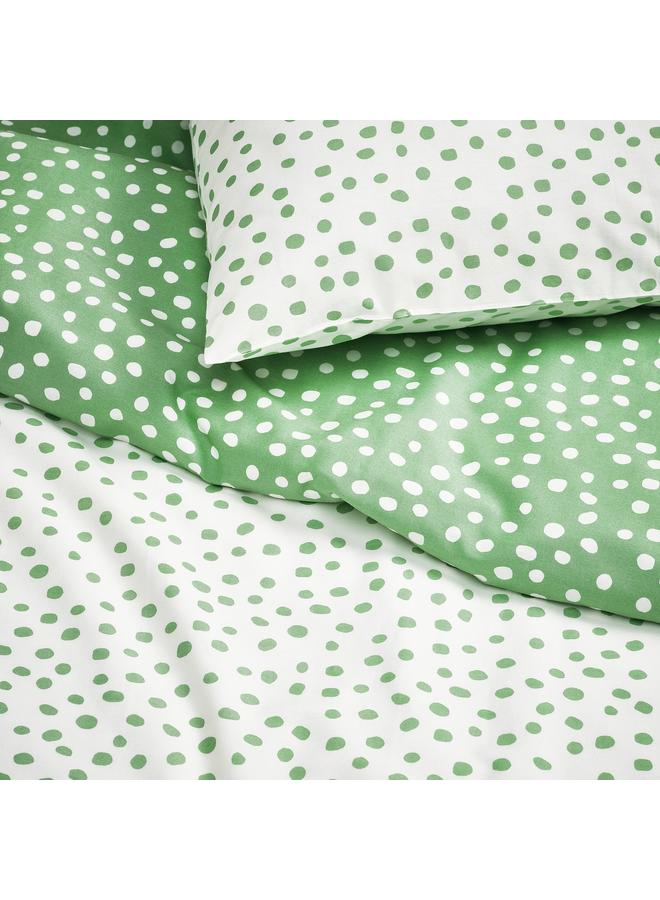 erorex Duvet Cover And Pillowcase, Green White/Dotted, 150X200/50X80 Cm - Image 2