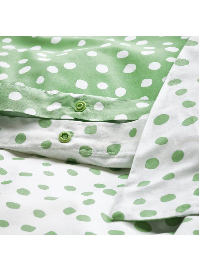 erorex Duvet Cover And Pillowcase, Green White/Dotted, 150X200/50X80 Cm - Image 3