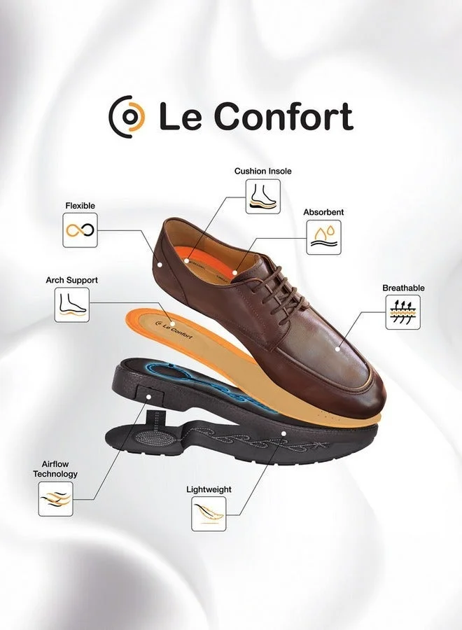 Le Confort BROWN Men's Textured Derby Shoes with Lace-Up Closure  | Best Price UAE