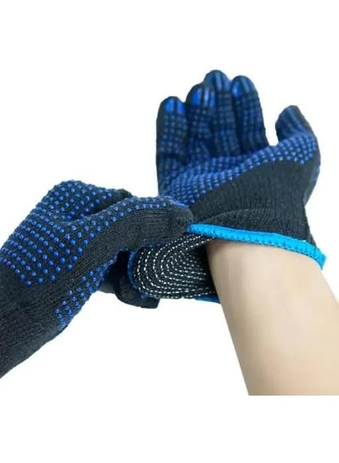 Poaker Poaker Blue Dotted Double-Sided Cotton Hand Gloves Slip-Resistant, Firm Grip, Heavy Duty Knit For Men And Women Ideal For Utility, Construction, And Gardening (2 Pair)  - Image 4
