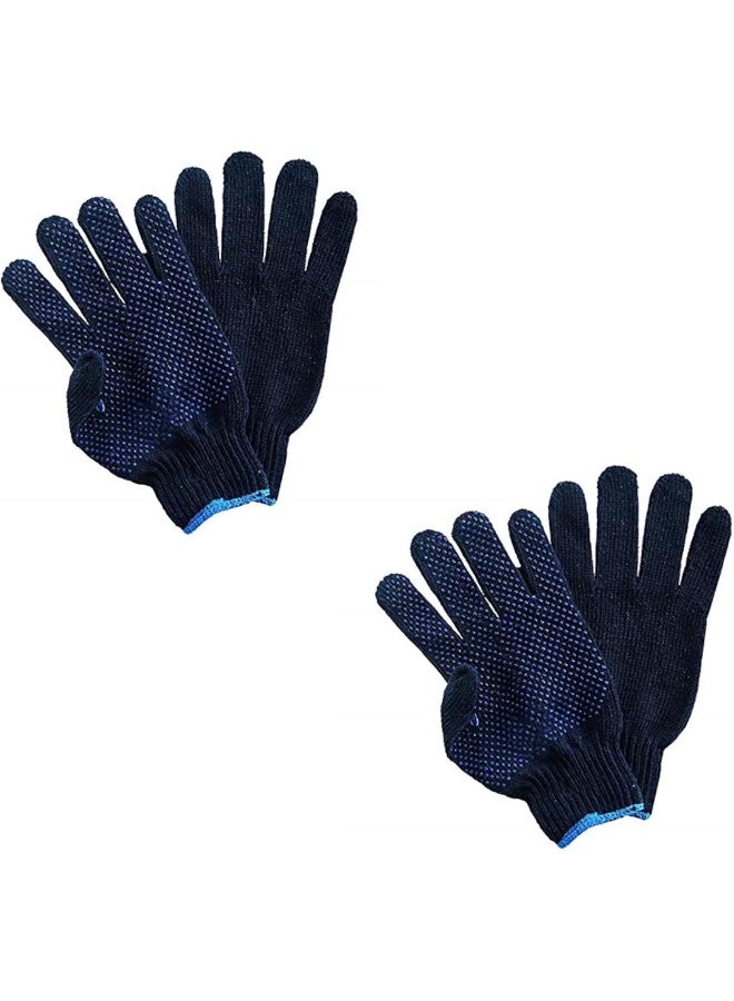 Poaker Poaker Blue Dotted Double-Sided Cotton Hand Gloves Slip-Resistant, Firm Grip, Heavy Duty Knit For Men And Women Ideal For Utility, Construction, And Gardening (2 Pair)  - Image 1