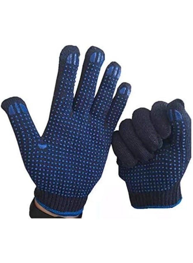 Poaker Poaker Blue Dotted Double-Sided Cotton Hand Gloves Slip-Resistant, Firm Grip, Heavy Duty Knit For Men And Women Ideal For Utility, Construction, And Gardening (2 Pair)  - Image 5