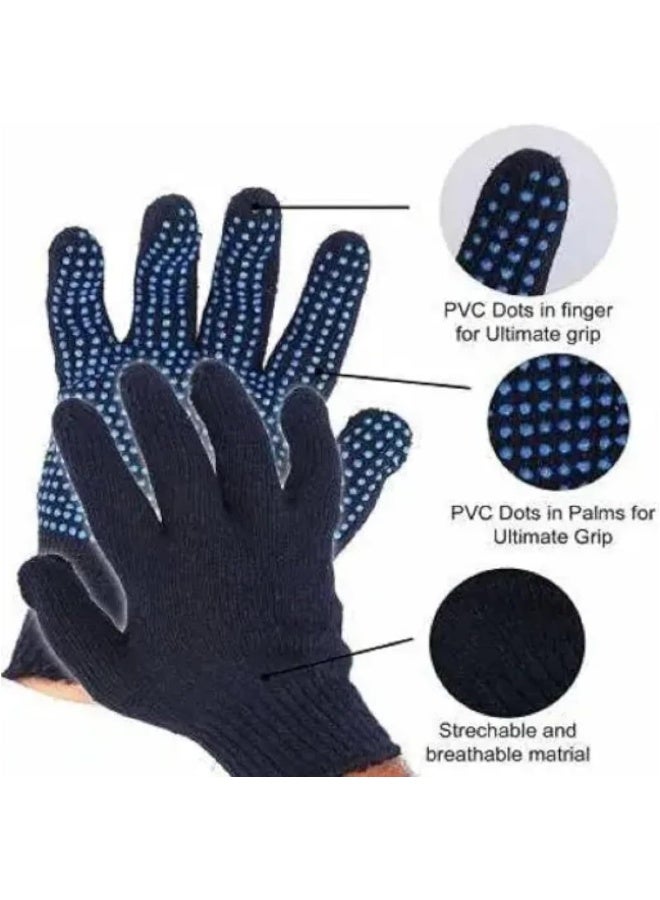 Poaker Poaker Blue Dotted Double-Sided Cotton Hand Gloves Slip-Resistant, Firm Grip, Heavy Duty Knit For Men And Women Ideal For Utility, Construction, And Gardening (2 Pair)  - Image 3
