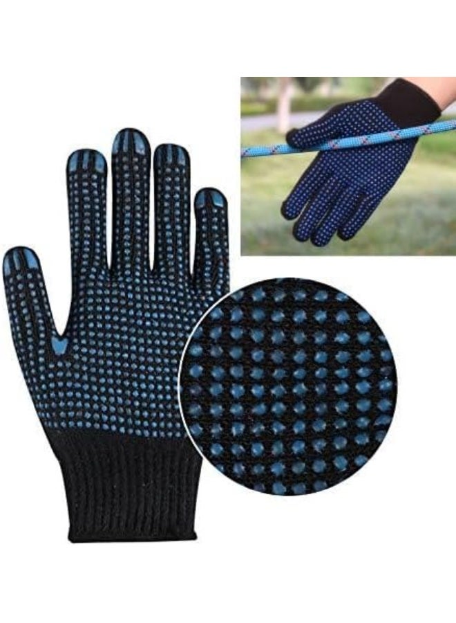 Poaker Poaker Blue Dotted Double-Sided Cotton Hand Gloves Slip-Resistant, Firm Grip, Heavy Duty Knit For Men And Women Ideal For Utility, Construction, And Gardening (2 Pair)  - Image 2