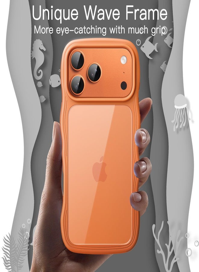 جي تيك جراب JETech المموج لهاتف iPhone 17 Pro Max مقاس 6.9 بوصة، غطاء هاتف لطيف بتصميم مموج ومقاوم للصدمات للنساء والفتيات، ظهر صلب شفاف من البولي كربونات (برتقالي) - Image 3