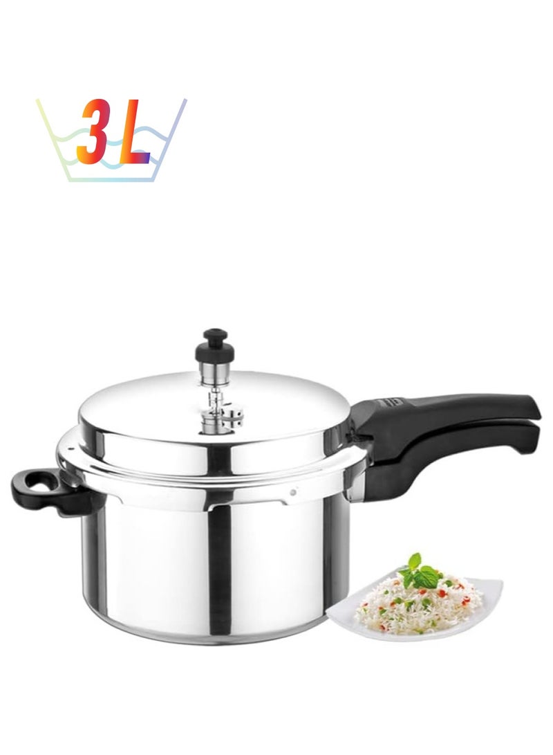 Healthy Choices 3 Liters Outer Lid Pressure Cooker - Double Safety Valve - For All Cooktops - Cookware for Quick Cooking of Meat, Soup, Rice, Black Beans, & more, Aluminium, Silver  - Image 1