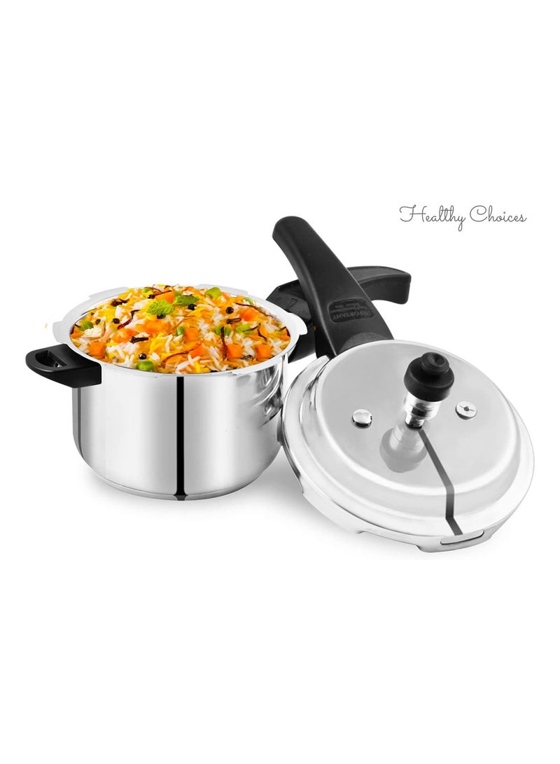 Healthy Choices 3 Liters Outer Lid Pressure Cooker - Double Safety Valve - For All Cooktops - Cookware for Quick Cooking of Meat, Soup, Rice, Black Beans, & more, Aluminium, Silver  - Image 2