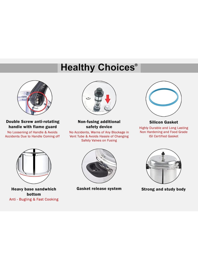 Healthy Choices 3 Liters Outer Lid Pressure Cooker - Double Safety Valve - For All Cooktops - Cookware for Quick Cooking of Meat, Soup, Rice, Black Beans, & more, Aluminium, Silver  - Image 4