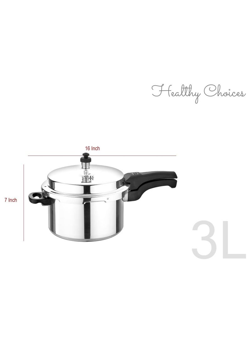 Healthy Choices 3 Liters Outer Lid Pressure Cooker - Double Safety Valve - For All Cooktops - Cookware for Quick Cooking of Meat, Soup, Rice, Black Beans, & more, Aluminium, Silver  - Image 5