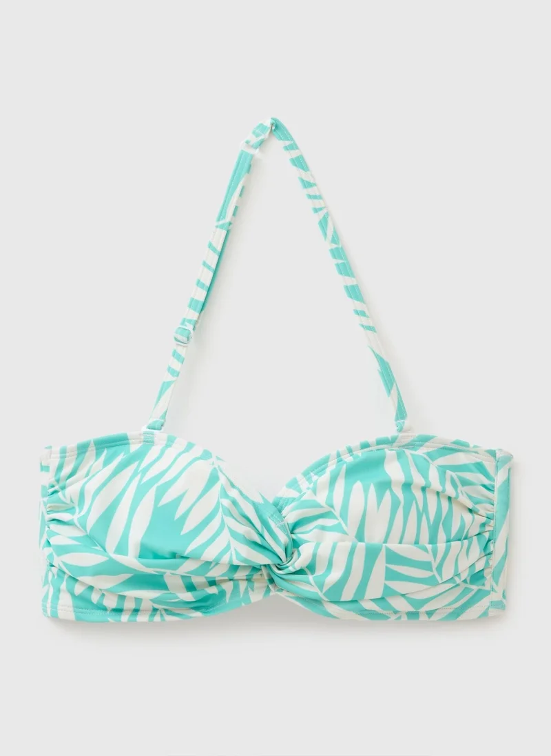 Matalan Blue Leaf Twist Print Bikini Top