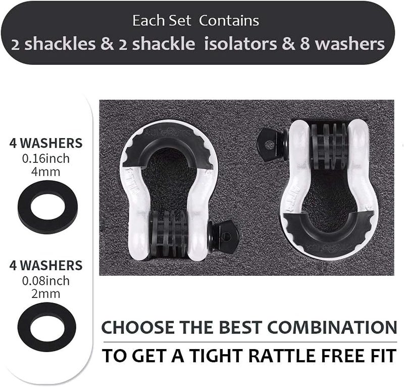 AUTOBOTS D Ring Shackles 3/4" (2 Pack) - 45,000Ib Max Break Strength With 7/8" Pin & Isolator Washers - Heavy Duty Clevis for Tow Strap, Jeep, Off Road Vehicle Recovery - White-Black - Image 3