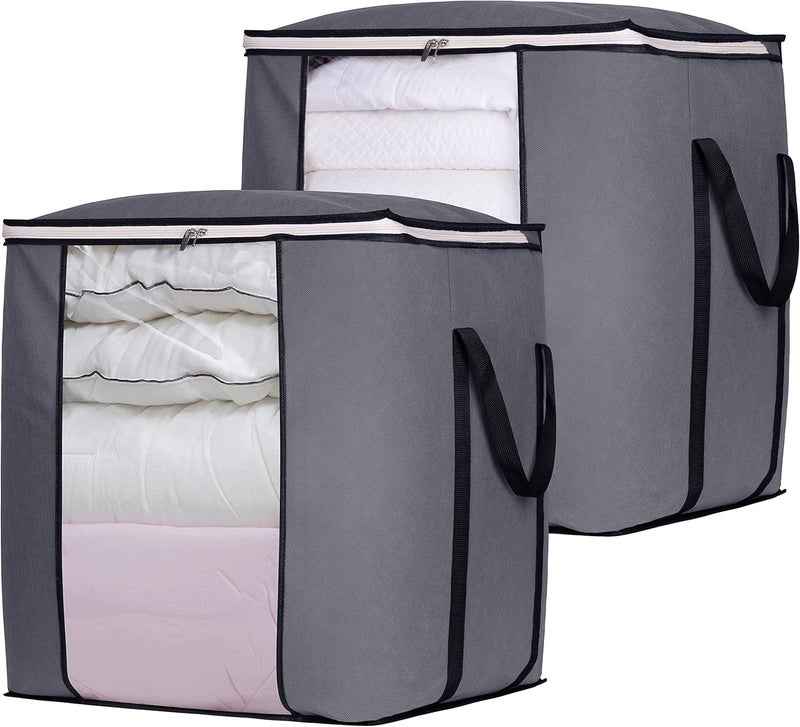 120L Extra Large Blanket Storage Bags Breathable Clothes Storage Containers for King Comforter Bedding Pillow Sheet, 2 Packs - Image 1