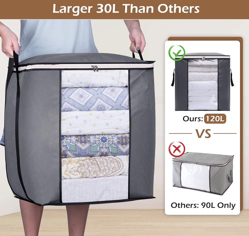 120L Extra Large Blanket Storage Bags Breathable Clothes Storage Containers for King Comforter Bedding Pillow Sheet, 2 Packs - Image 2