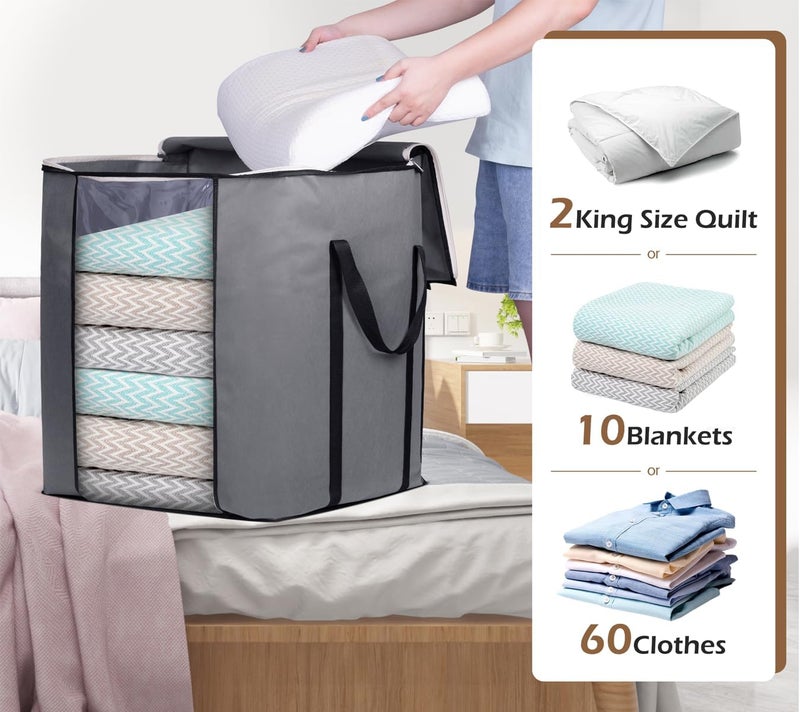120L Extra Large Blanket Storage Bags Breathable Clothes Storage Containers for King Comforter Bedding Pillow Sheet, 2 Packs - Image 4