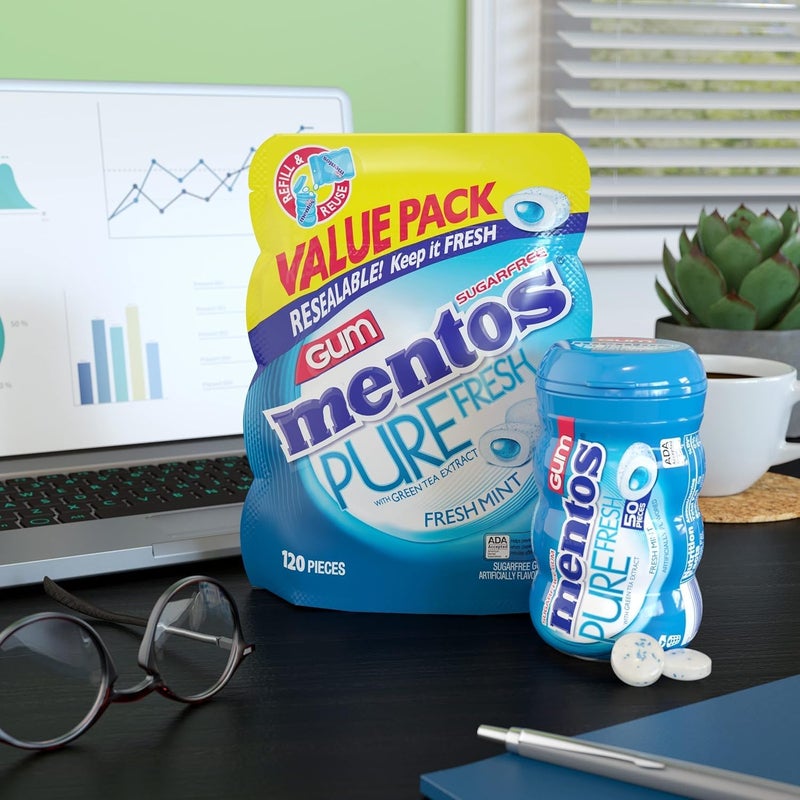 Mentos Pure Fresh Sugar-Free Chewing Gum with Xylitol, Fresh Mint - 120 Pieces Resealable Bag - Image 4