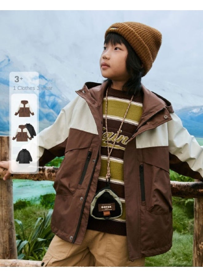 مكد 【ثلاث طرق للارتداء】 MQD طقم من قطعتين دافئ للخارج قابل للفصل للصبيان والبنات لخريف وشتاء - Image 1