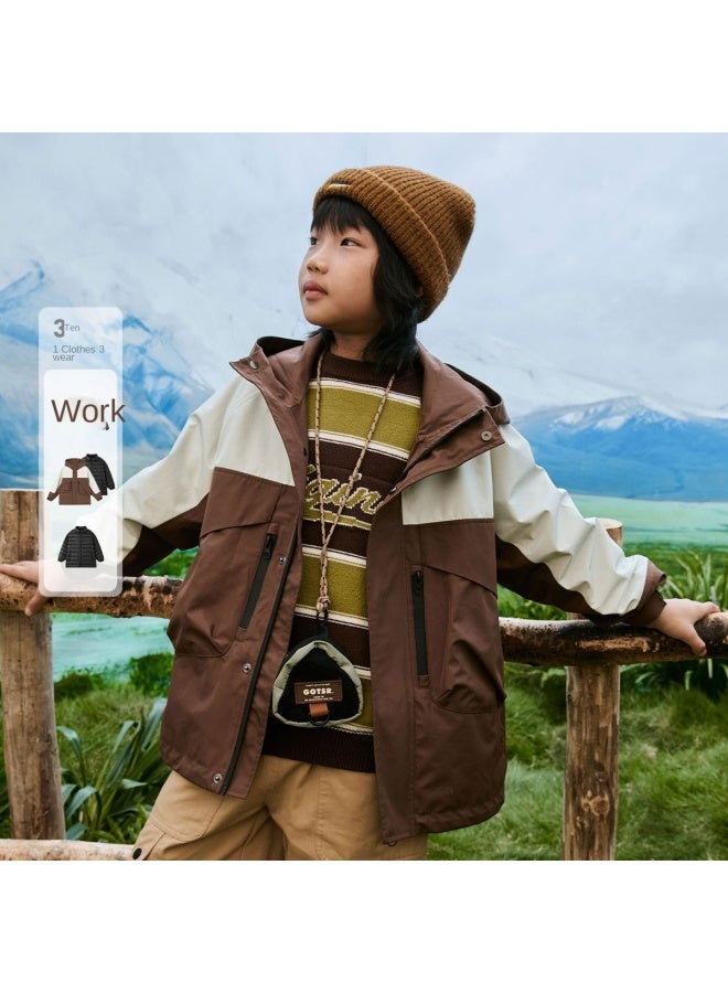 مكد 【ثلاث طرق للارتداء】 MQD طقم من قطعتين دافئ للخارج قابل للفصل للصبيان والبنات لخريف وشتاء - Image 2