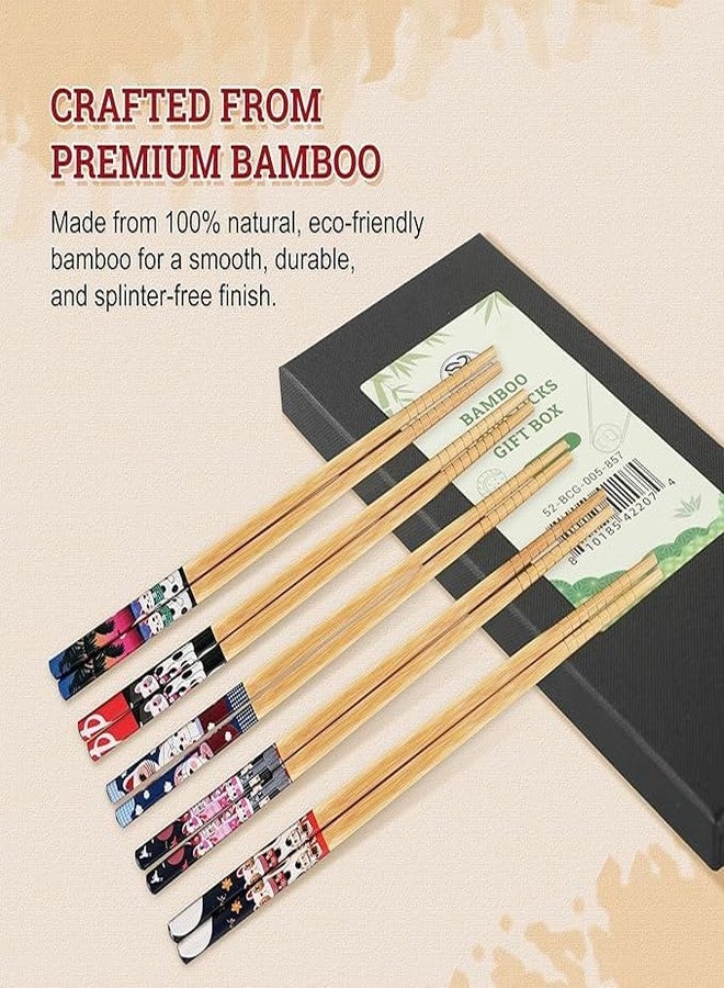 52USA Bamboo Chopsticks, Reusable with Case, Dishwasher Safe, 5 Pairs-Natural Wooden Chopsticks Gift Set for Sushi, Noodles, Ramen & Asian Cuisine, Classic Japanese Chop sticks Gift Box, 9 Inch/22.9cm - Image 2