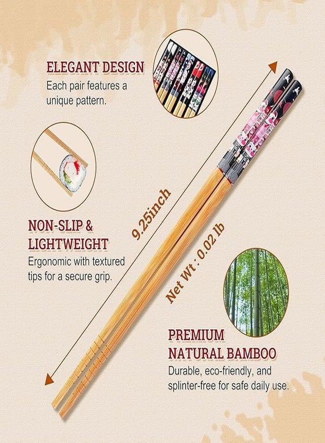 52USA Bamboo Chopsticks, Reusable with Case, Dishwasher Safe, 5 Pairs-Natural Wooden Chopsticks Gift Set for Sushi, Noodles, Ramen & Asian Cuisine, Classic Japanese Chop sticks Gift Box, 9 Inch/22.9cm - Image 3